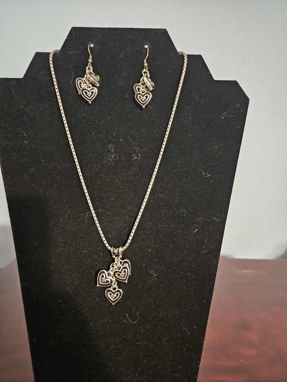 Brighton Silver Heart Charm Necklace and Earrings Set